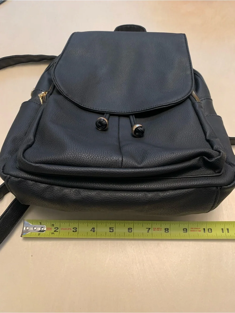 Women’s Black Leatherette Drawstring Backpack
